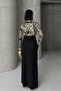 Black Gold Patterned Long Sleeve Stylish Maxi Evening Dress - 4