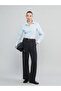 Gray Elastic Waist Striped Women's Trousers