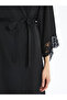 Two Mt Shop Quality Lcw Dream Black Satin Plain Three Quarter Sleeve Women's Dressing Gown - 3