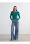 Two Mt Shop Quality Lcw Everyday Green Ribbed Plain Narrow & Slim Long Sleeve Women's T-Shirt - 2