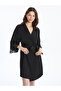 Two Mt Shop Quality Lcw Dream Black Satin Plain Three Quarter Sleeve Women's Dressing Gown - 2