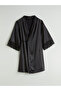 Two Mt Shop Quality Lcw Dream Black Satin Plain Three Quarter Sleeve Women's Dressing Gown - 5