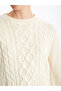 Crew Neck Women's Self Patterned Knitwear Sweater - W4Hn02Z8 - 3