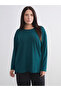 Two Mt Shop Quality Lcw Everyday Green Combed Cotton Plain Oversize Long Sleeve Women's T-Shirt - 2