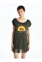 Crew Neck Printed Short Sleeve Women's Beach Dress (S4) - 2