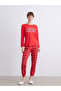 Two Mt Shop Quality Lcw Dream Red Combed Cotton Printed Long Sleeve Women's Pajama Set - 2