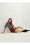 Two Mt Shop Quality Lcw Vision Brown Women's Shorts with Elastic Waist and Pocket Detail - 3
