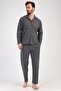 Men's Black Color Front Buttoned Long Sleeve Shirt Collar Jacquard Pajama Set C8T0N0105