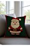Christmas-Themed Punch Embroidery Look Red and Green Santa Claus Patterned Throw Pillow Cover