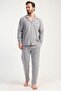 Men's Grey Color Front Buttoned Long Sleeve Shirt Collar Jacquard Pajama Set C7T0N0105