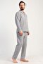 Men's Grey Color Front Buttoned Long Sleeve Shirt Collar Jacquard Pajama Set C7T0N0105 - 2