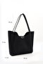 Black Suede Shk76 Large Size Women's Hand and Shoulder Bag with Snap Fastener, Wicking Strap, and Faux Leather Makeup Bag - 2