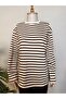 Brown Beige Striped Basic Sweatshirt - 5