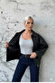 Women's Black Zipper Closure Oversized Faux Leather Jacket Hzl25W-Bd110561 - 4