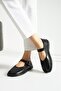 Cassiel Genuine Leather Adjustable Buckle Detailed Women's Lofer Black Leather