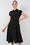 Bdart Belt Detailed Buttoned Shirt Collar A-Line Midi Dress - 2