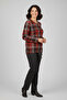 Women's Plus Size Stretch Fabric Crew Neck Checked Skirt Gatherable Soft Sweater Mother Blouse