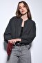 Anthracite Elastic Waist Crop Women's Coat - 2