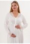 Women's Ecru Special Design Maternity Nightgown with Hidden Nursing Feature - 3