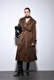 Brown Double-Breasted Suede Look Premium Women's Trench Coat - 5