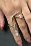 Gold Color Stone Detailed Adjustable Double Steel Ring