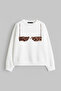 Leopard Tiny Bikini Printed Hoodless Relaxed Fit Women's White Sweatshirt