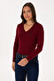 Women's Burgundy V-Neck Basic Sweater 50307712-Vr014 - 3