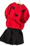 Girl's Ribbon Detailed 3 Thread Sweater Pleated Black Skirt Set - 4