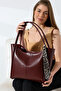 Burgundy Women's Leather Shoulder Bag – Stylish and Spacious Model with Leopard Scarf Detail - 4