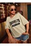Beige Brooklyn Printed Oversize Unisex T-shirt