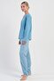 Women's Plus Size Blue Long Sleeve V-Neck Pajama Set C8T6N1305 - 3