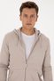 Men's Regular Fit Zippered Hooded Stone Knitted Cardigan 50313719-Vr049 - 2