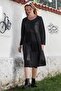 Anthracite Pool Collar Long Sleeve Leather Paneled Casual Knitted Dress 115 60 - 3