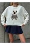 Ayar Printed Crew Neck Knitwear Oversized Cream Colored Sweater - 9