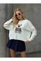 Ayar Printed Crew Neck Knitwear Oversized Cream Colored Sweater - 6