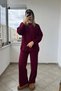 Crew Neck Relaxed Fit Burgundy Knitwear Set