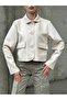 Sevunera Suede Fabric Cream Color Jacket with Button and Pocket Detail - 6