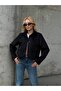 Sevunera Suede Fabric Black Jacket with Button and Pocket Detail - 3