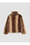 Xside Beige Stand Collar Women's Fur Coat - 8