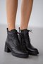 Alyor Genuine Leather Women's Boots with Laces and Side Zipper - Black - 6