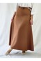 Belt Detail Maxi Size Loose Camel Woven Skirt