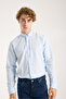 Ice Blue Oversize Cotton Linen Textured Men's Shirt - 3