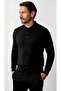 Black Standard Fit Slim Fit Polo Collar Buttoned Plain Long Sleeve Knitwear - 2