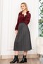 Women's Winter Burgundy Velvet Shirt with Ruffle Collar Detail and Plaid Button Skirt Stylish Daily Casual Set 1280 - 2