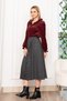 Women's Winter Burgundy Velvet Shirt with Ruffle Collar Detail and Plaid Button Skirt Stylish Daily Casual Set 1280 - 6