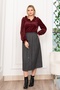 Women's Winter Burgundy Velvet Shirt with Ruffle Collar Detail and Plaid Button Skirt Stylish Daily Casual Set 1280