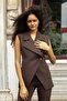 Women's Wide Collar Pocketed Double-Breasted Button Lightweight Stretchy Fabric Stylish Vest-Brown - 2