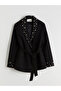 Black Metal Applique Women's Blazer Jacket - 8