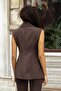 Women's Wide Collar Pocketed Double-Breasted Button Lightweight Stretchy Fabric Stylish Vest-Brown - 5