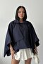 Black Batwing Sleeve Detail Collared Buttoned Comfortable Fit Oversized Midi Length Trench Coat - 2